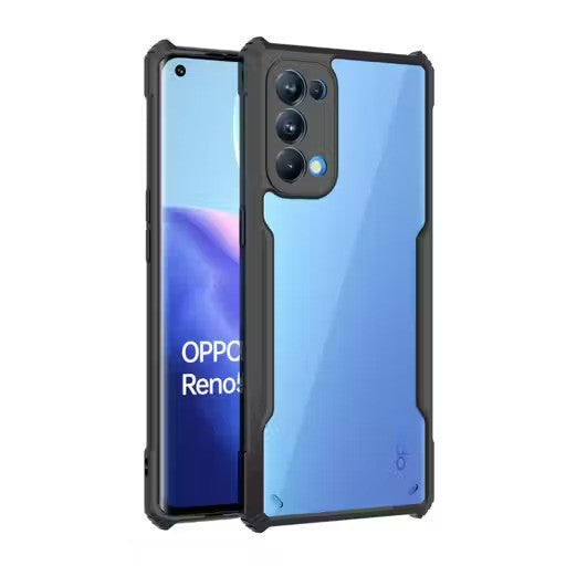 VAKIBO Best Selling Black and Transparent Coloured Made With Soft TPU and Acrylic Back Cover Case With 4 Corner and Camera Protection Suitable for Oppo Reno 5