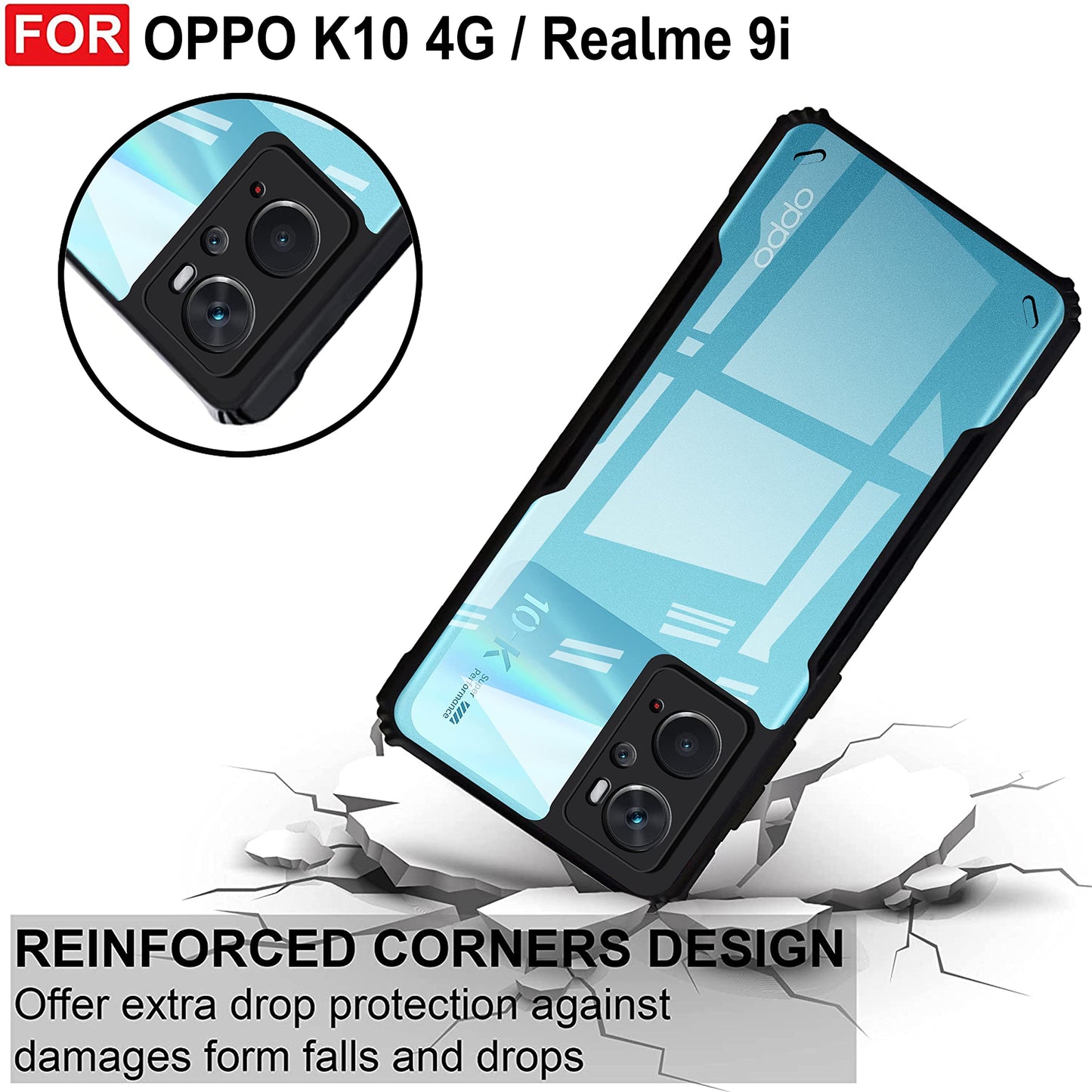 VAKIBO Super Premium Black Border Transparent Case With Corner Protection & Camera Protection Suitable for Realme 9i 4G
