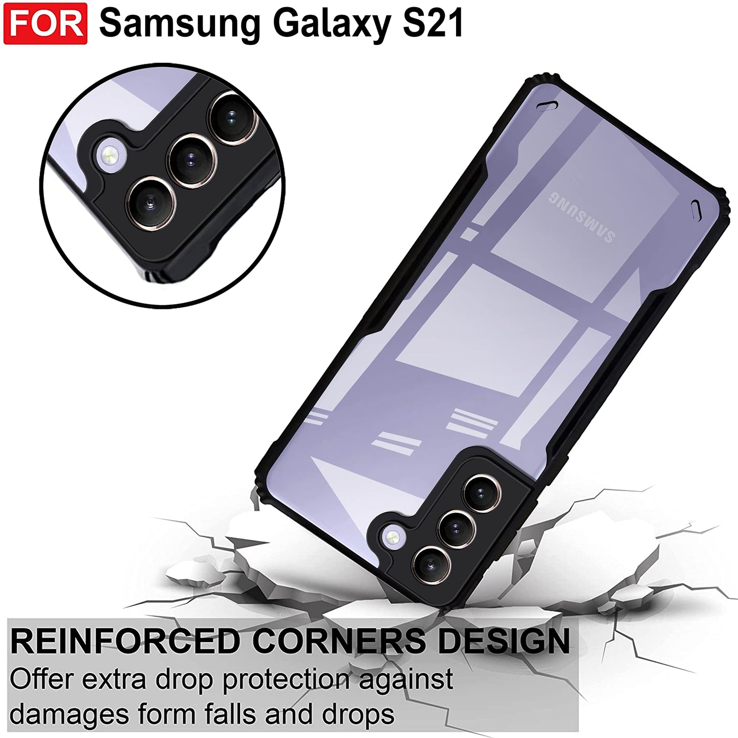 VAKIBO Super Premium Black Border Transparent Case With Corner Protection & Camera Protection Suitable for Samsung S21