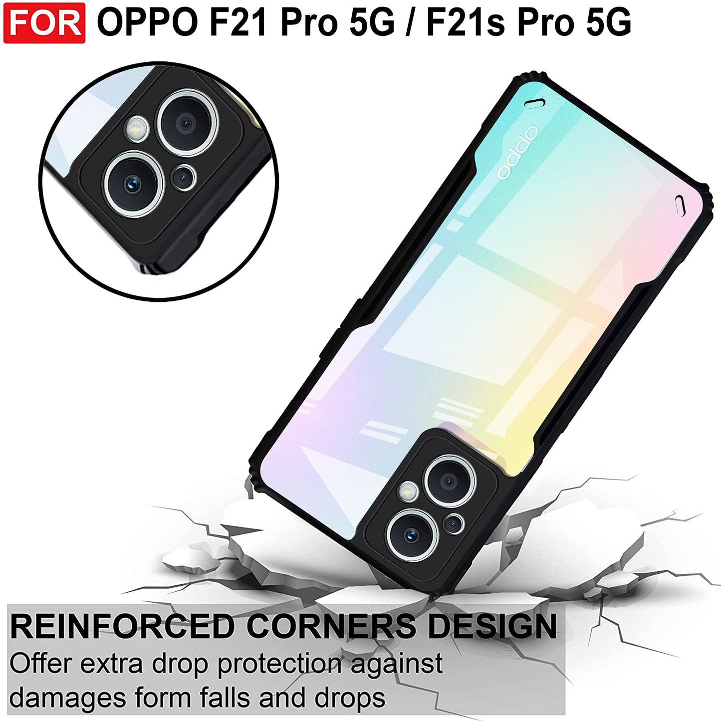 VAKIBO Super Premium Black Border Transparent Case With Corner Protection & Camera Protection Suitable for Oppo F21 Pro 5G