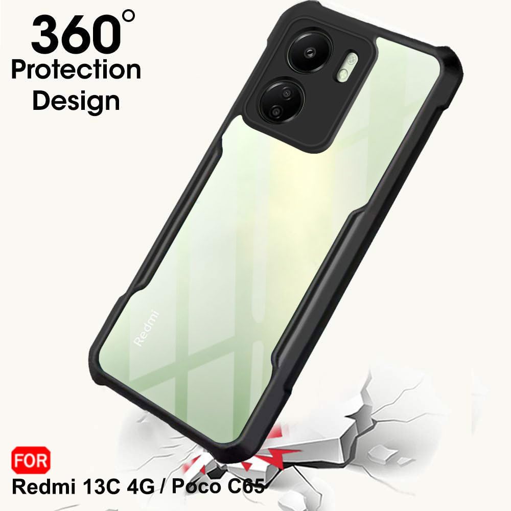 VAKIBO Super Premium Black Border Transparent Case With Corner Protection & Camera Protection Suitable for Mi Poco C65 4G