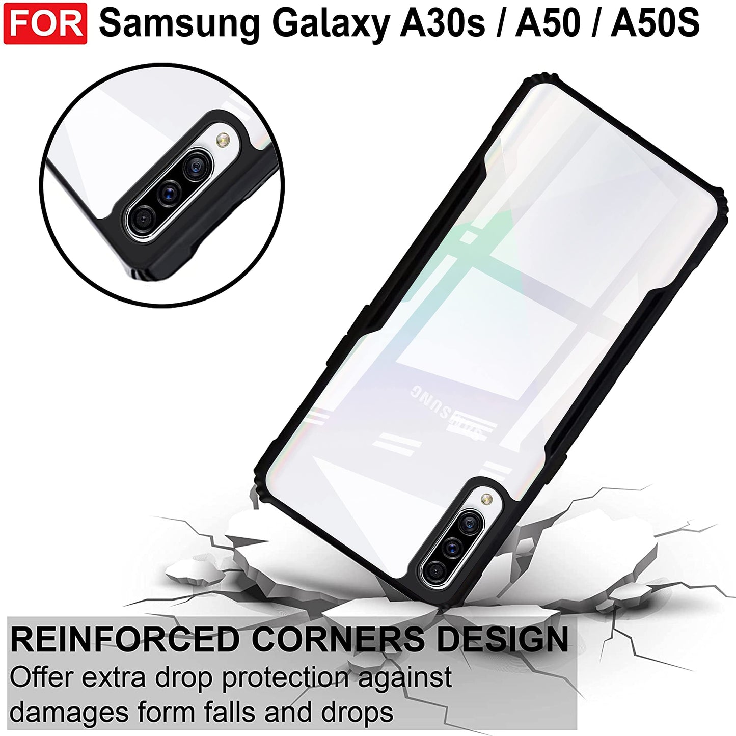 VAKIBO Super Premium Black Border Transparent Case With Corner Protection & Camera Protection Suitable for Samsung A30s