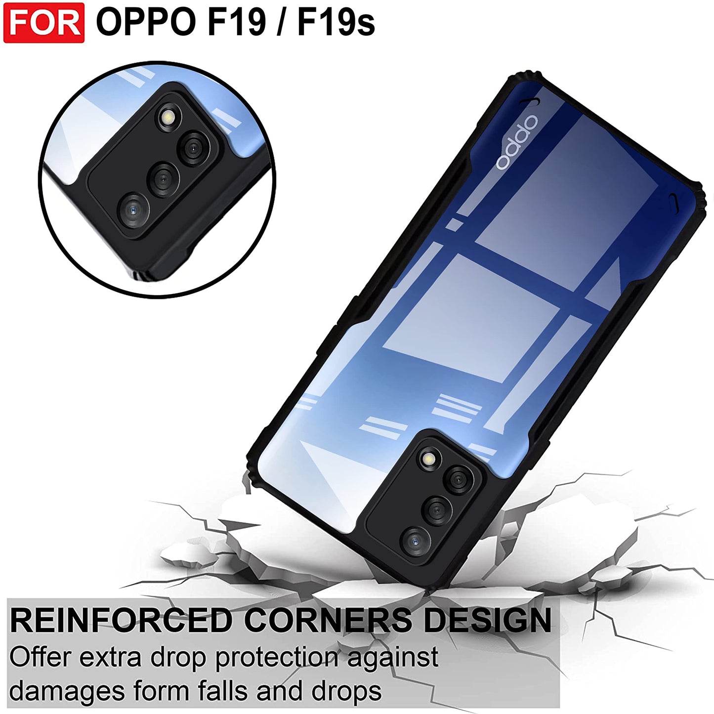 VAKIBO Super Premium Black Border Transparent Case With Corner Protection & Camera Protection Suitable for Oppo A74