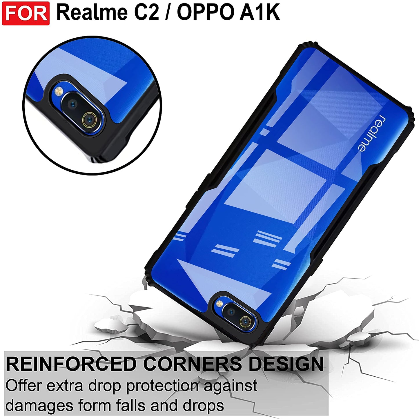 VAKIBO Super Premium Black Border Transparent Case With Corner Protection & Camera Protection Suitable for Realme C2