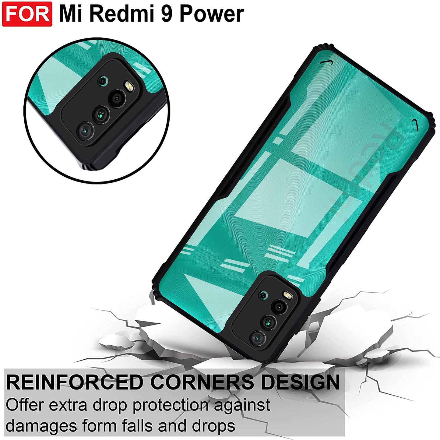 VAKIBO Super Premium Black Border Transparent Case With Corner Protection & Camera Protection Suitable for MI Redmi 9 Power