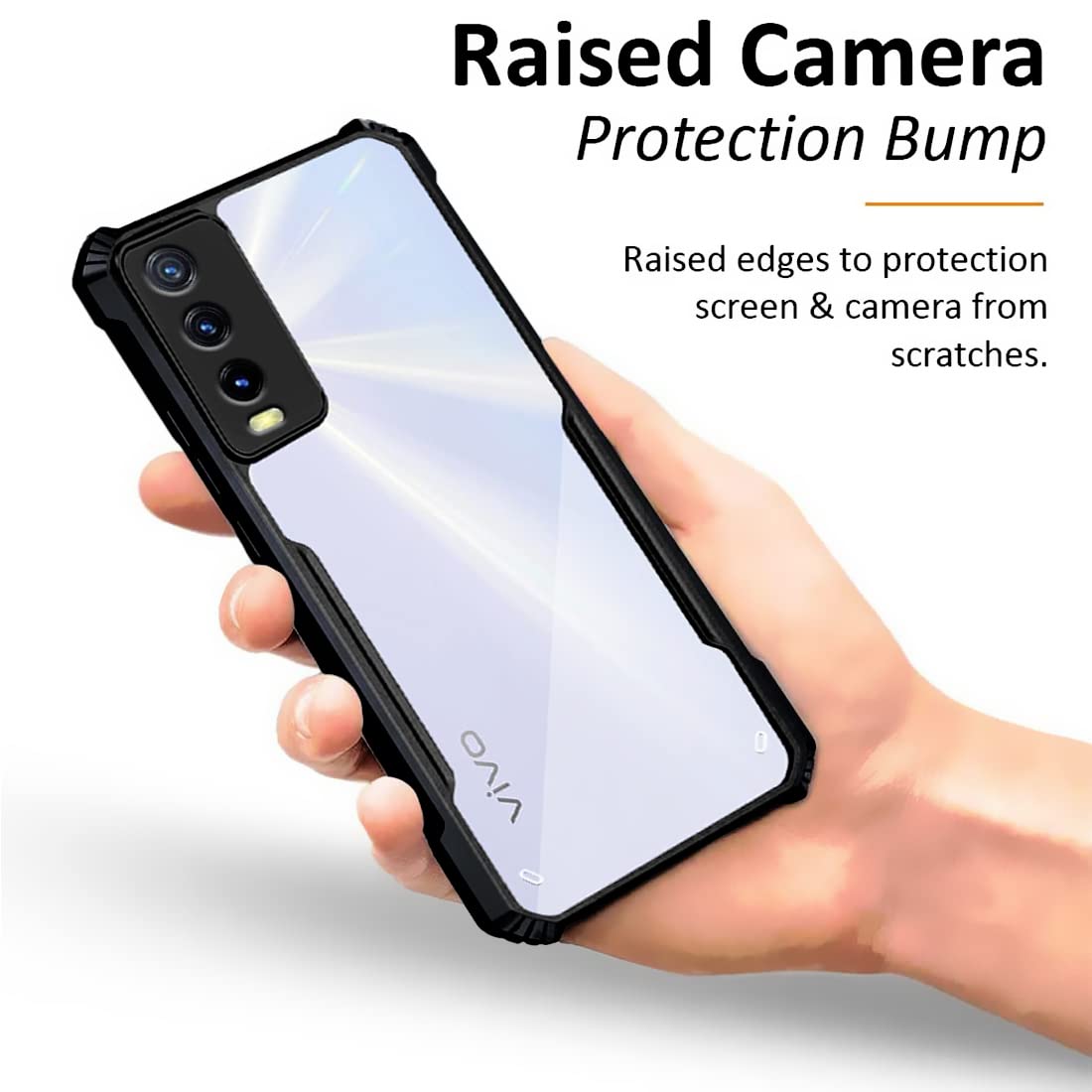 VAKIBO Super Premium Black Border Transparent Case With Corner Protection & Camera Protection Suitable for Vivo Y20i