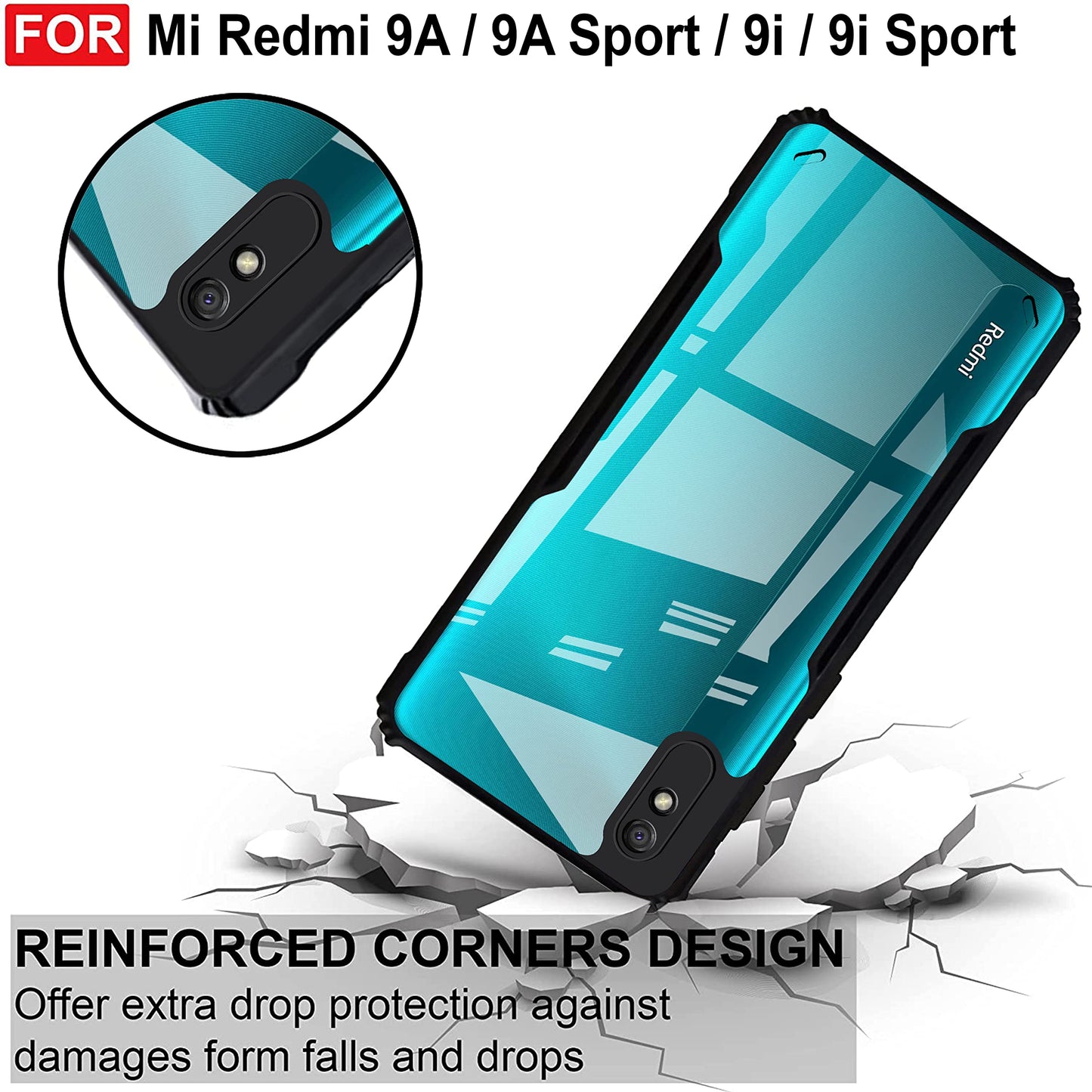 VAKIBO Super Premium Black Border Transparent Case With Corner Protection & Camera Protection Suitable for Mi Redmi 9A