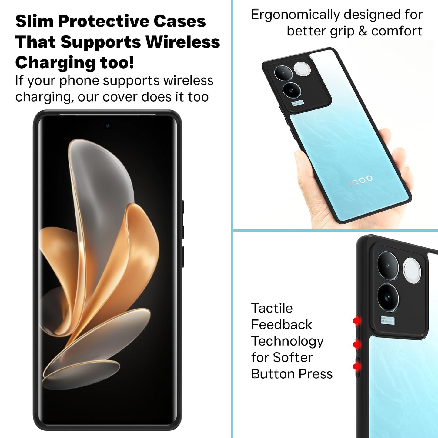 VAKIBO Super Premium Black Border Transparent Case With Corner Protection & Camera Protection Suitable for Vivo iQOO Z7 Pro