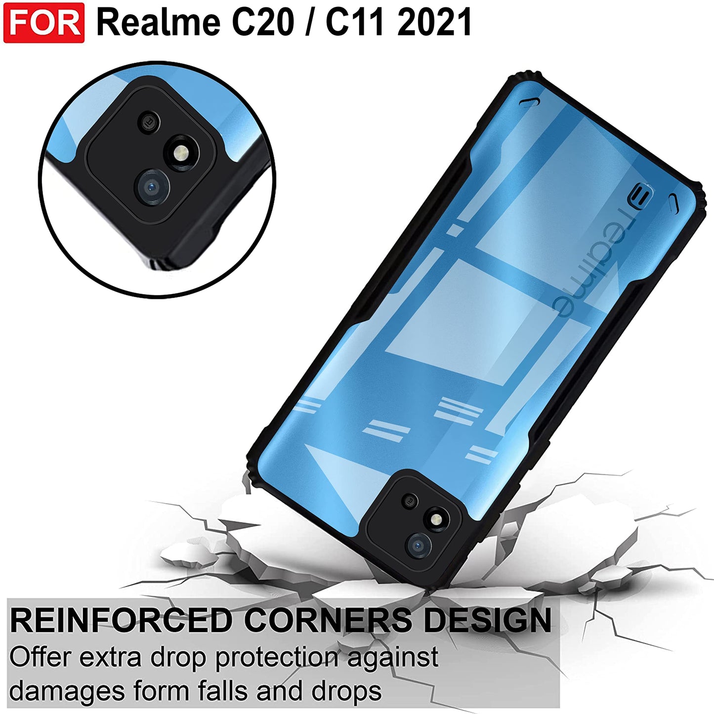 VAKIBO Super Premium Black Border Transparent Case With Corner Protection & Camera Protection Suitable for Realme C20