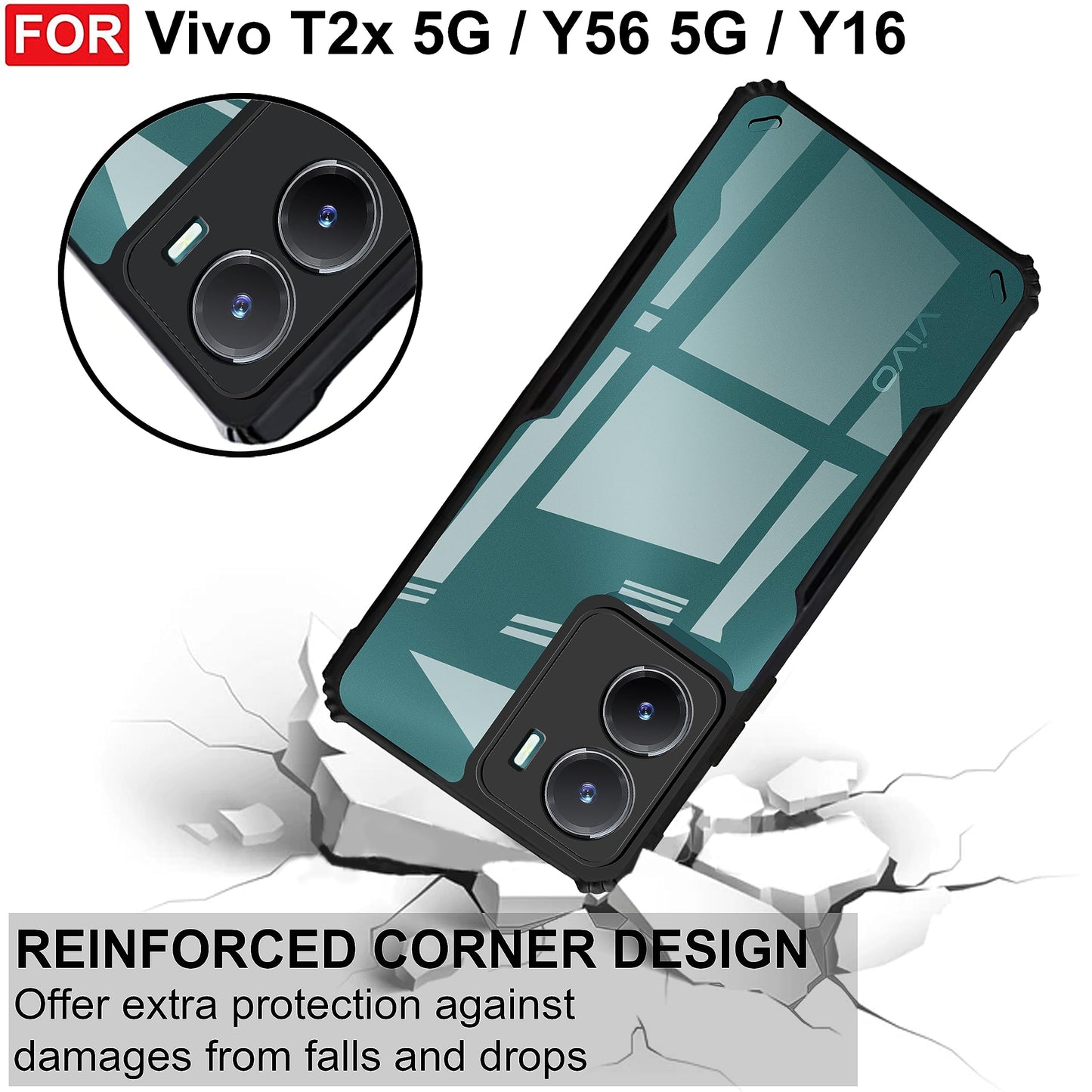 VAKIBO Super Premium Black Border Transparent Case With Corner Protection & Camera Protection Suitable for Vivo Y16