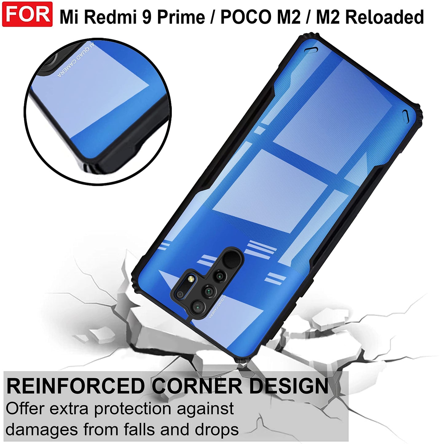 VAKIBO Super Premium Black Border Transparent Case With Corner Protection & Camera Protection Suitable for Mi Poco M2