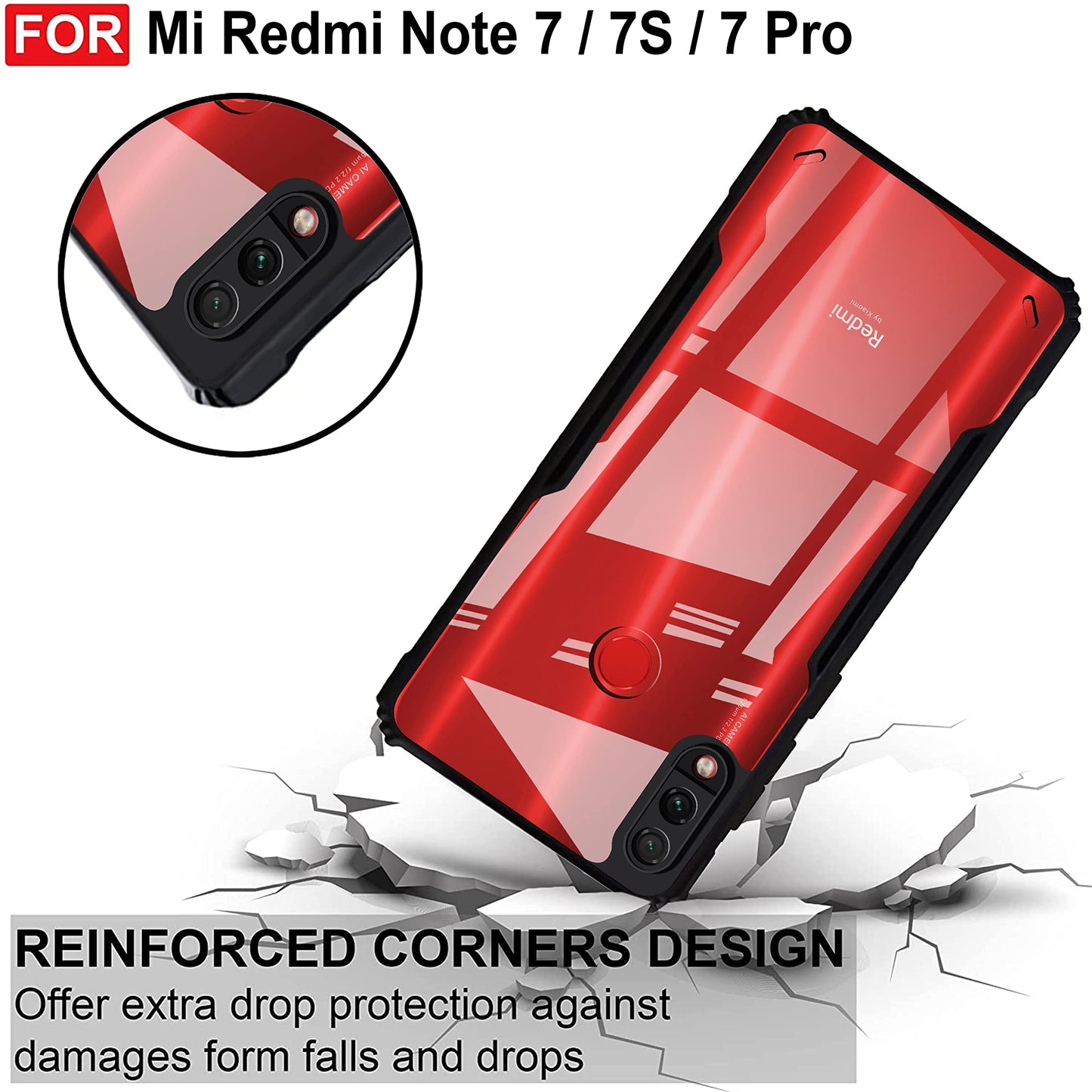 VAKIBO Super Premium Black Border Transparent Case With Corner Protection & Camera Protection Suitable for Mi Redmi Note 7