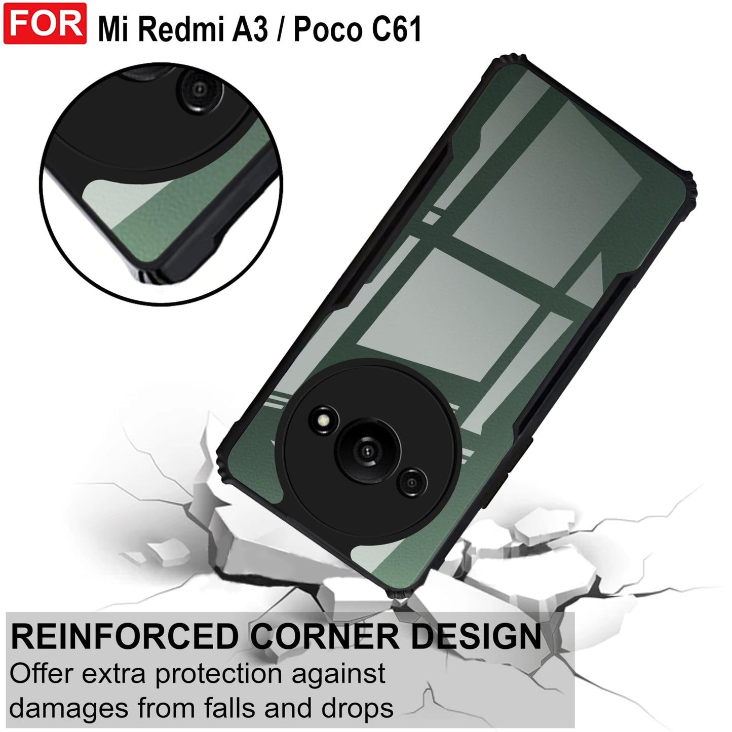 VAKIBO Super Premium Black Border Transparent Case With Corner Protection & Camera Protection Suitable for Mi Poco C61