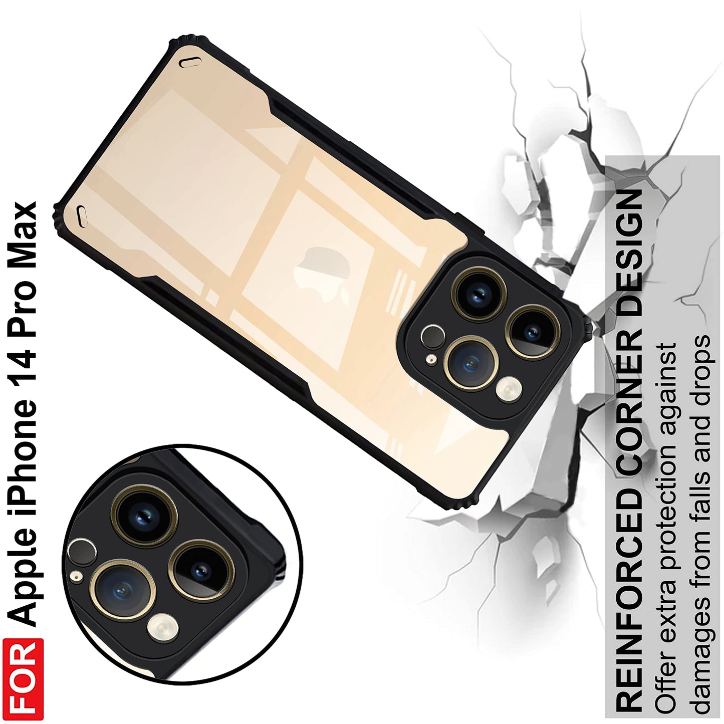 VAKIBO Super Premium Black Border Transparent Case With Corner Protection & Camera Protection Suitable for iPhone 14 Pro Max