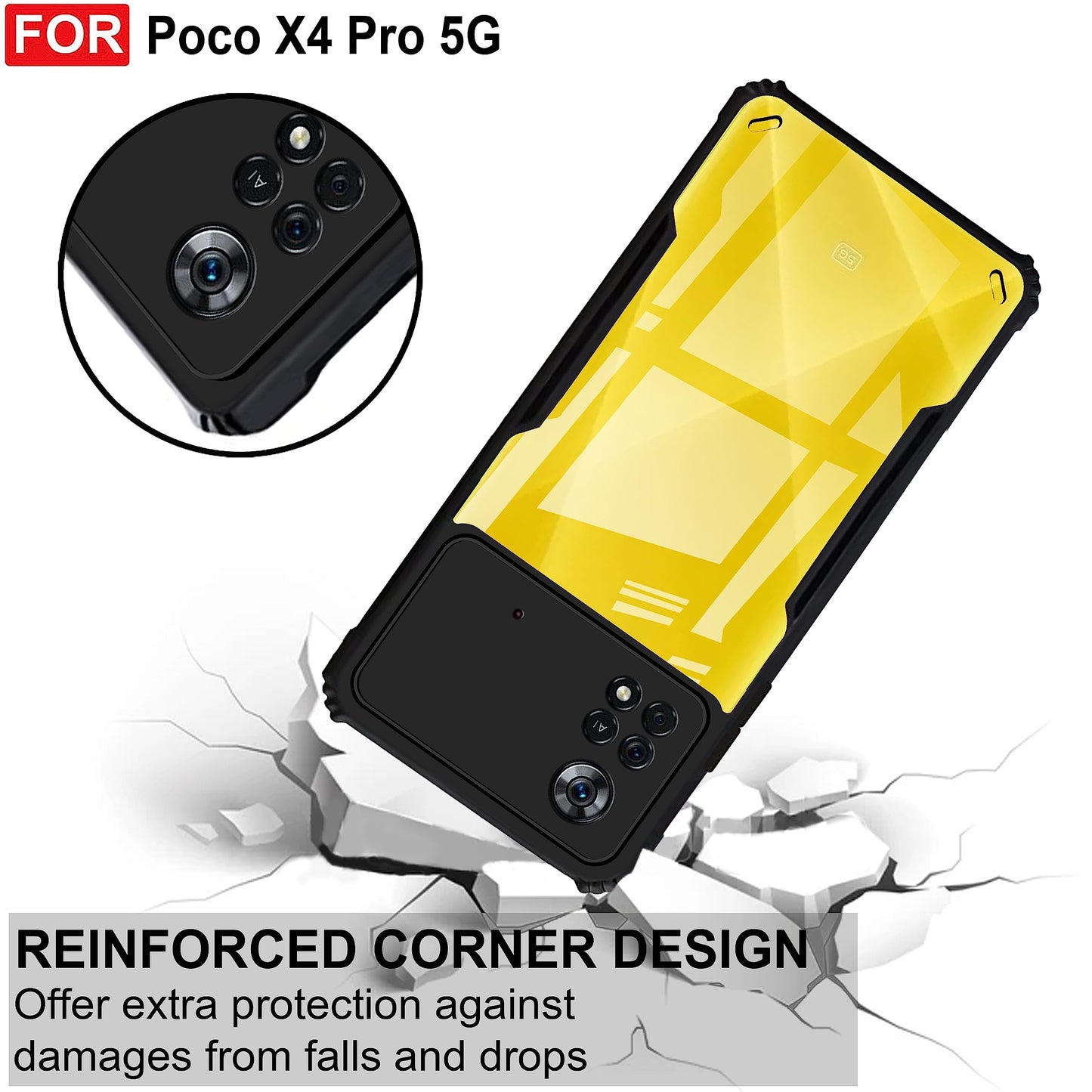VAKIBO Super Premium Black Border Transparent Case With Corner Protection & Camera Protection Suitable for Mi Poco X4 Pro