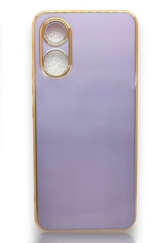 VAKIBO Golden Chrome Border Purple Coloured Soft TPU Back Cover Case With Camera Protection Suitable for Oppo A17