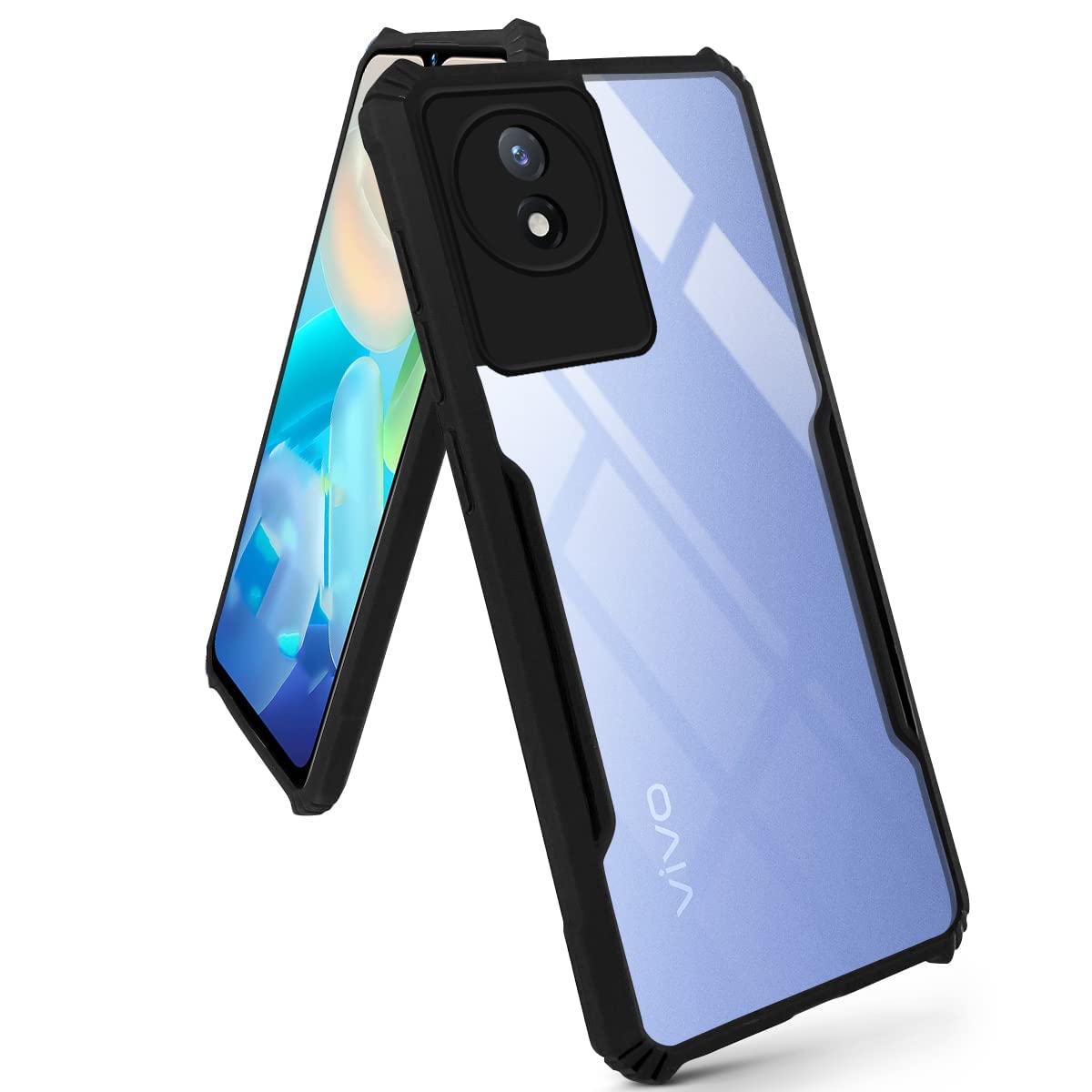 VAKIBO Super Premium Black Border Transparent Case With Corner Protection & Camera Protection Suitable for Vivo Y02