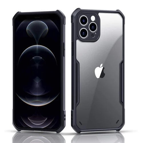 VAKIBO Best Selling Black and Transparent Coloured Made With Soft TPU and Acrylic Back Cover Case With 4 Corner and Camera Protection Suitable for iPhone 12 Pro Max