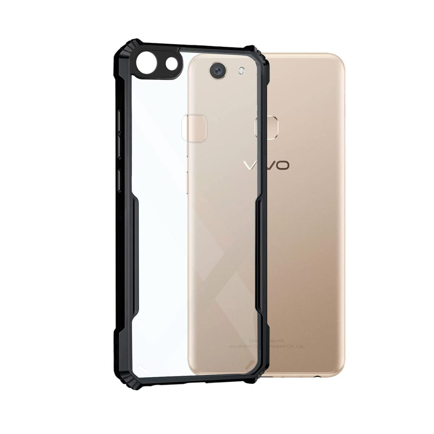 VAKIBO Best Selling Black and Transparent Coloured Made With Soft TPU and Acrylic Back Cover Case With 4 Corner and Camera Protection Suitable for Vivo V7 Plus