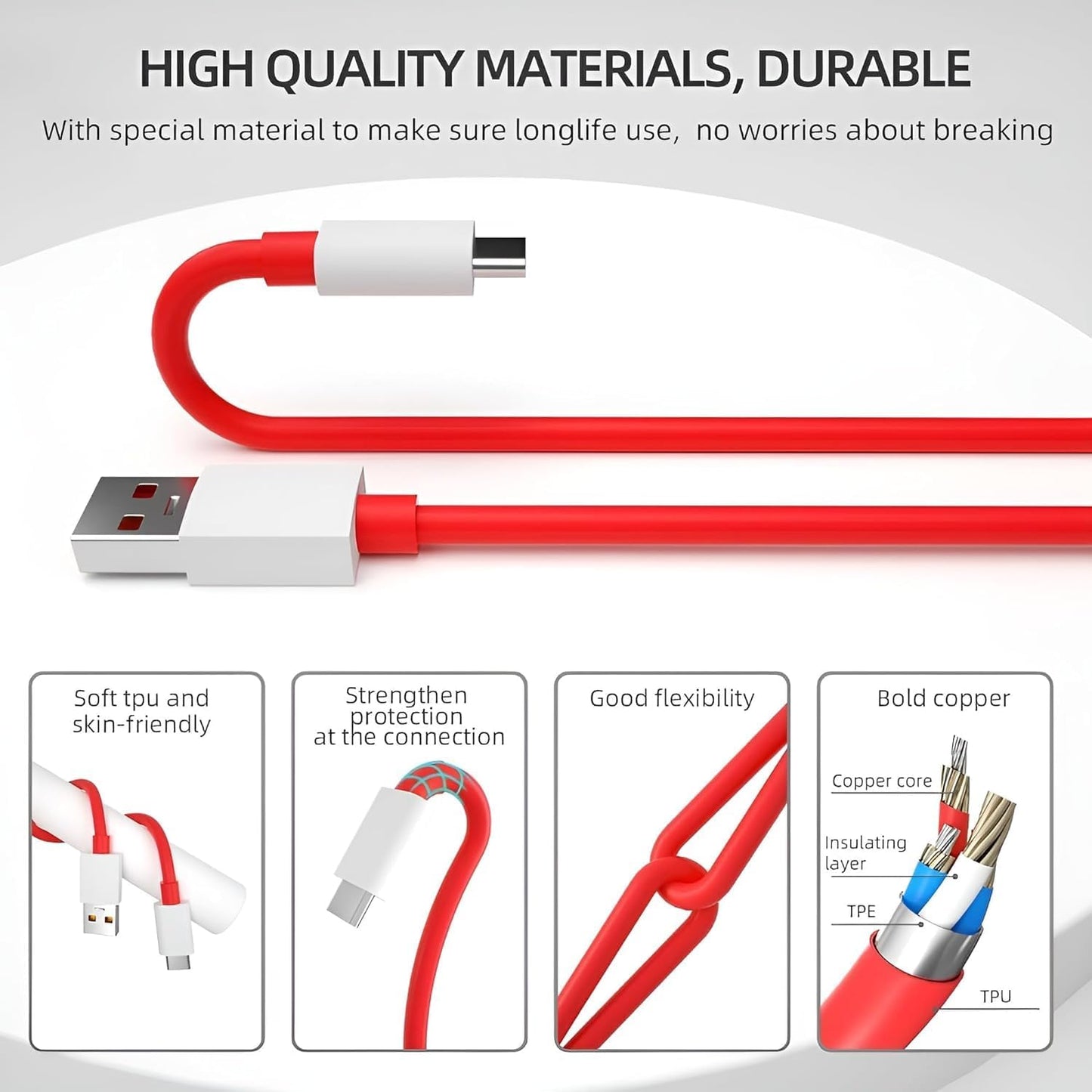 Dash Cable Premium USB To Type C | Premium Dash Red Charging Cable Type C Cable Fast Charge