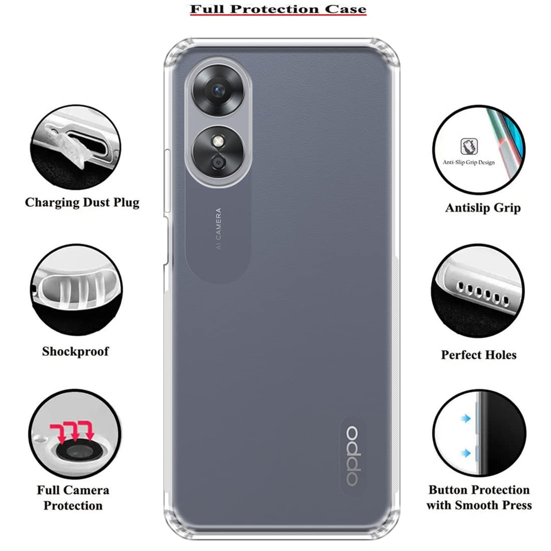 VAKIBO Premium Clear 1.5MM Thick Transparent Soft TPU Rubber Back Cover Case With Camera Protection Suitable for Oppo A38