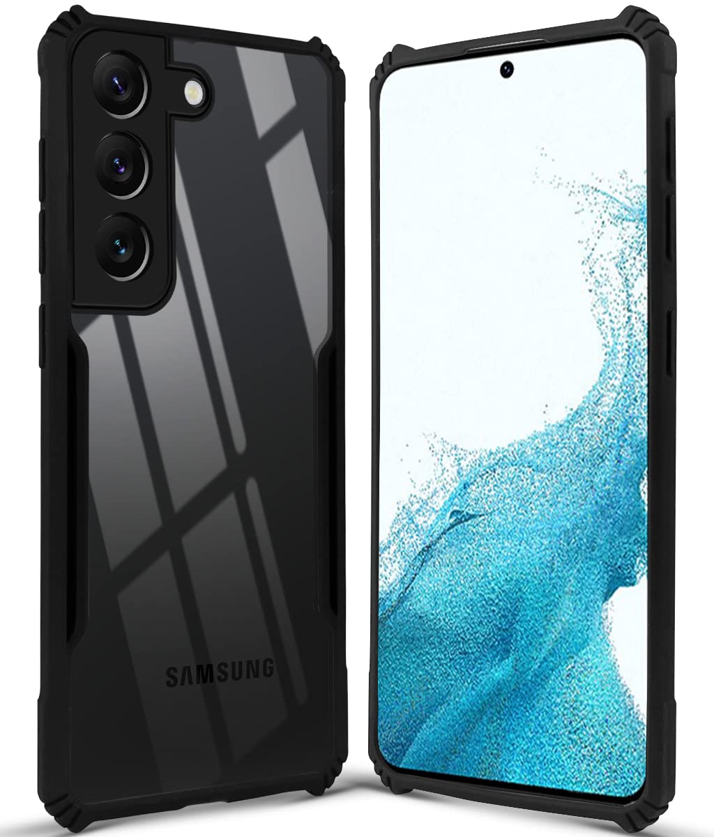 VAKIBO Best Selling Black and Transparent Coloured Made With Soft TPU and Acrylic Back Cover Case With 4 Corner and Camera Protection Suitable for Samsung Galaxy S22 Plus