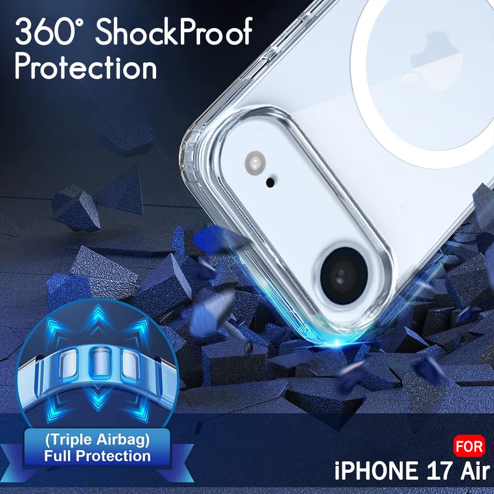 VAKIBO Megnatic Magsafe Transparent Coloured Soft with Hard back Back Cover Case With Camera Protection Ring Suitable for iPhone 17 Air