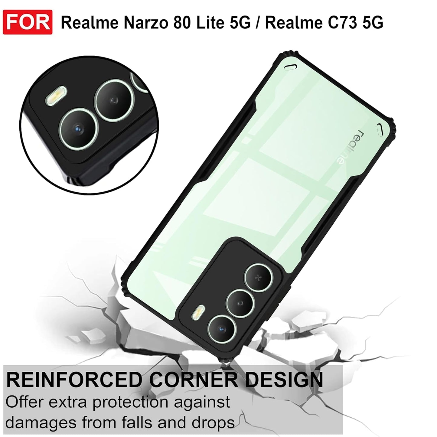 VAKIBO Best Selling Black and Transparent Coloured Made With Soft TPU and Acrylic Back Cover Case With 4 Corner and Camera Protection Suitable for Realme Narzo 80 Lite 5G