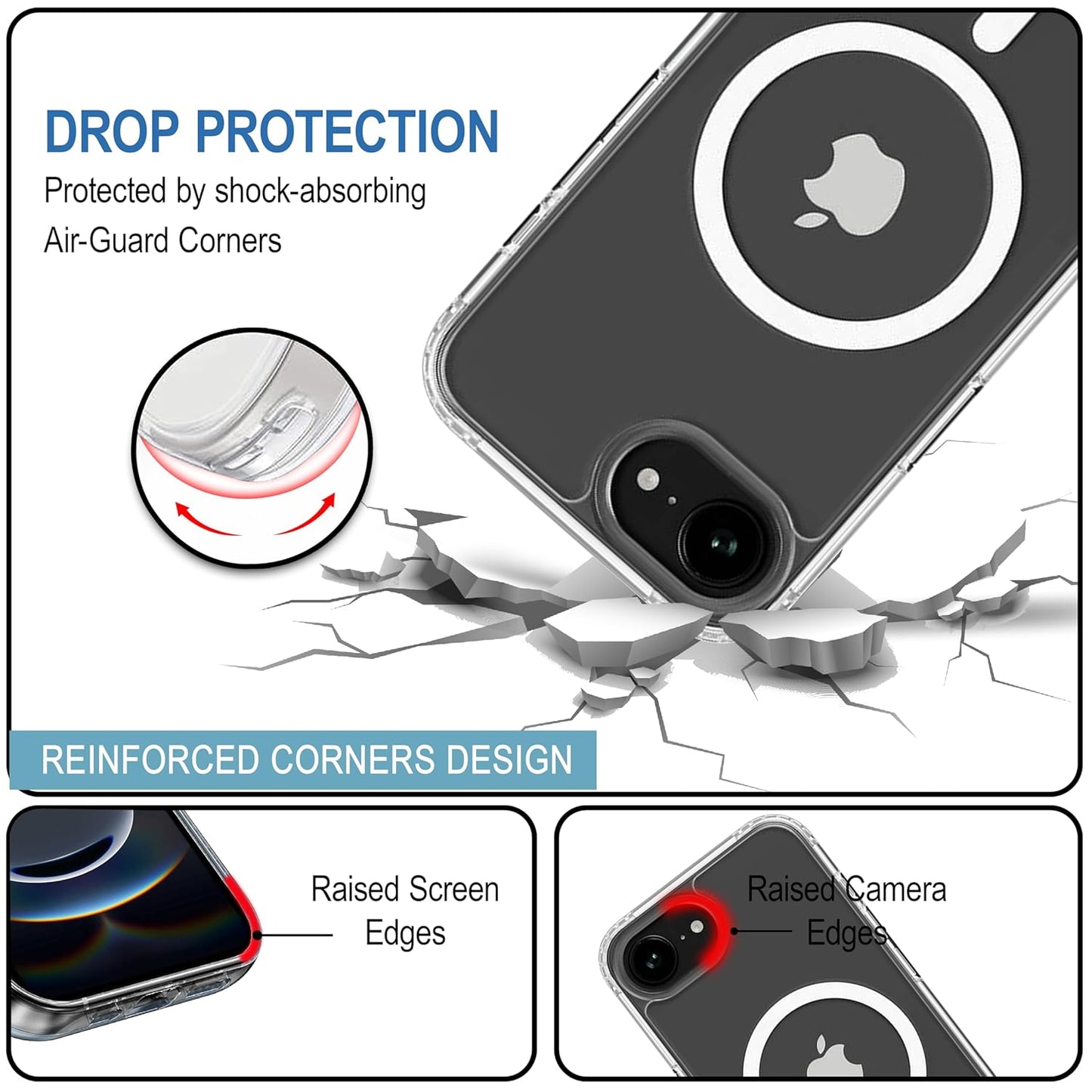 VAKIBO Megnatic Magsafe White Coloured Soft with Hard back Back Cover Case With Camera Protection Ring Suitable for iPhone 16E