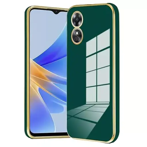 VAKIBO Golden Chrome Border Green Coloured Soft TPU Back Cover Case With Camera Protection Suitable for Oppo A17