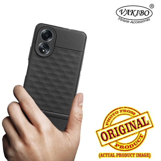 VAKIBO Parallax Design Black Coloured Soft TPU Rubber Back Cover Case With Camera Protection Ring Suitable for Oppo A38