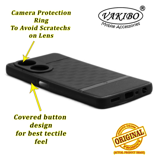 VAKIBO Parallax Design Black Coloured Soft TPU Rubber Back Cover Case With Camera Protection Ring Suitable for Oppo A58 4G