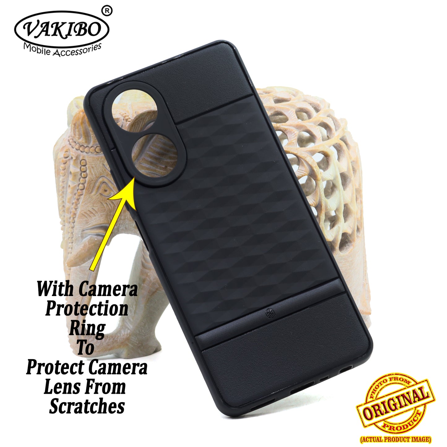 VAKIBO Parallax Design Black Coloured Soft TPU Rubber Back Cover Case With Camera Protection Ring Suitable for Oppo A58 4G