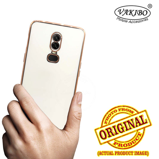 VAKIBO Golden Chrome Border White Coloured Soft TPU Back Cover Case With Camera Protection Suitable for OnePlus 6