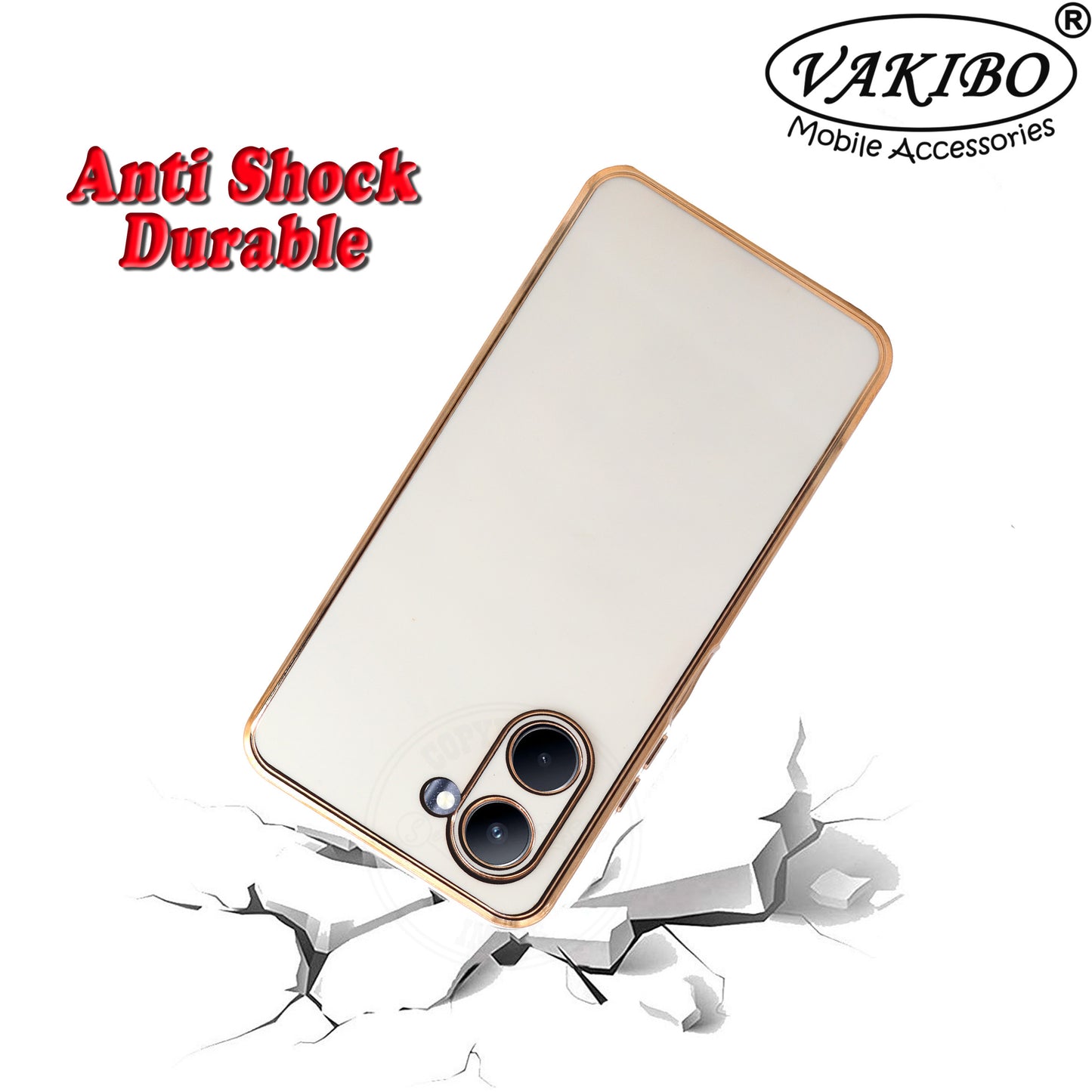 VAKIBO Golden Chrome Border White Coloured Soft TPU Back Cover Case With Camera Protection Suitable for Realme C33