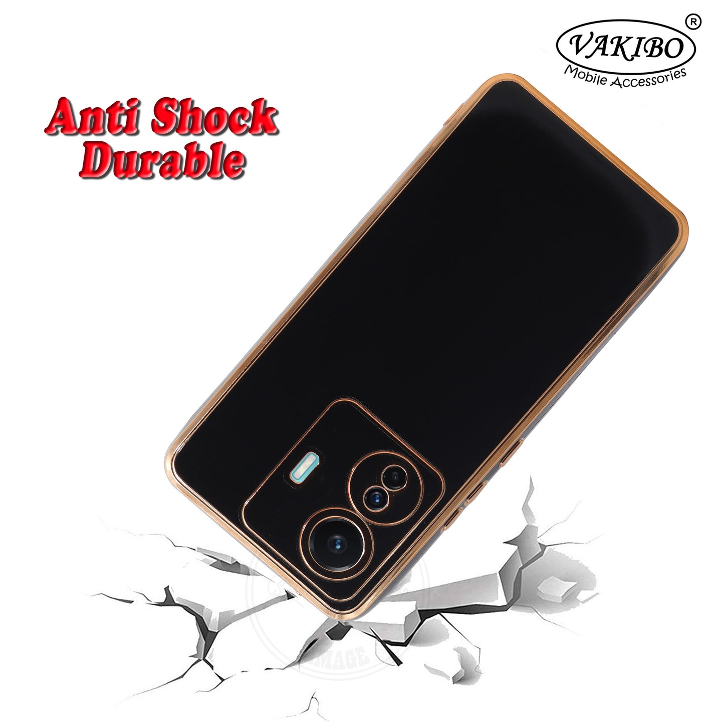 VAKIBO Golden Chrome Border Black Coloured Soft TPU Back Cover Case With Camera Protection Suitable for Vivo T1 Pro