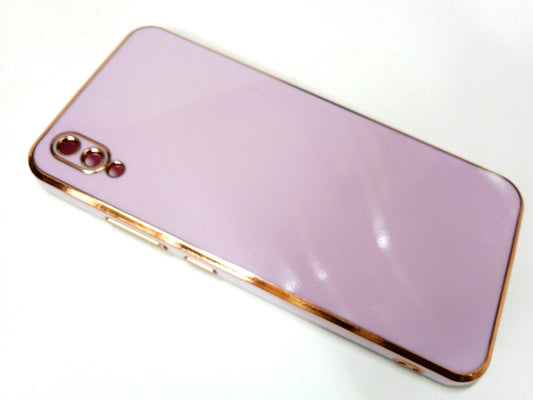 VAKIBO Golden Chrome Border Purple Coloured Soft TPU Back Cover Case With Camera Protection Suitable for Vivo V11 Pro