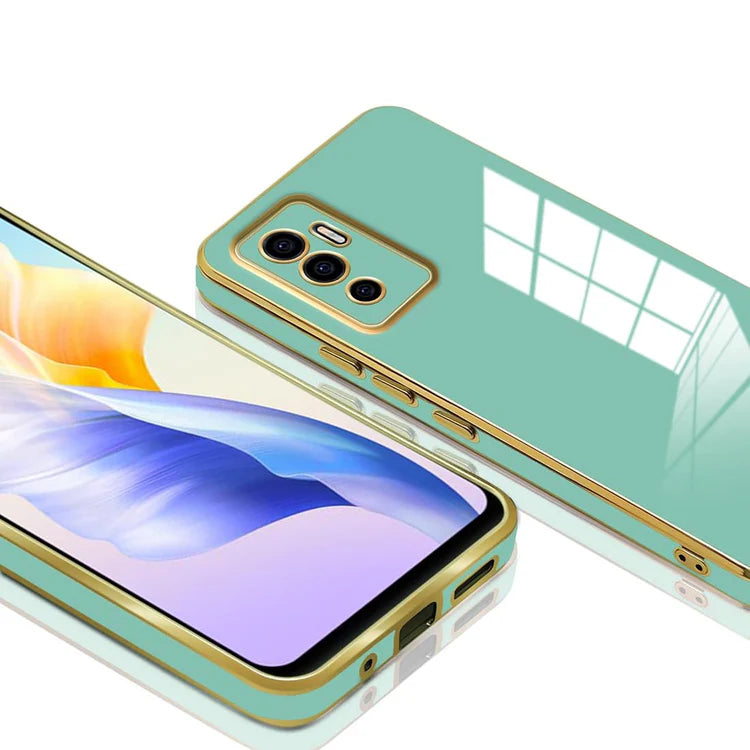 VAKIBO Golden Chrome Border Pista Coloured Soft TPU Back Cover Case With Camera Protection Suitable for Vivo V23e 5G