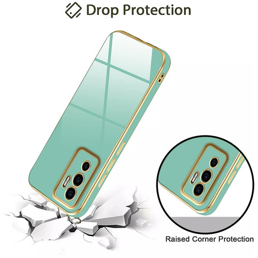 VAKIBO Golden Chrome Border Pista Coloured Soft TPU Back Cover Case With Camera Protection Suitable for Vivo V23e