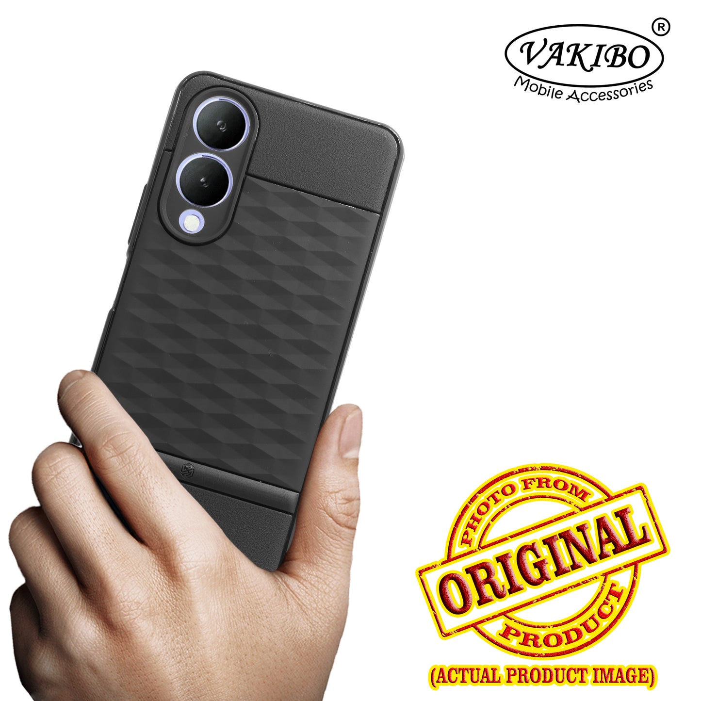 VAKIBO Parallax Design Black Coloured Soft TPU Rubber Back Cover Case With Camera Protection Ring Suitable for Vivo Y17s