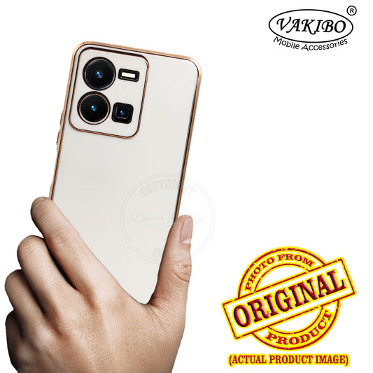VAKIBO Golden Chrome Border White Coloured Soft TPU Back Cover Case With Camera Protection Suitable for Vivo Y35