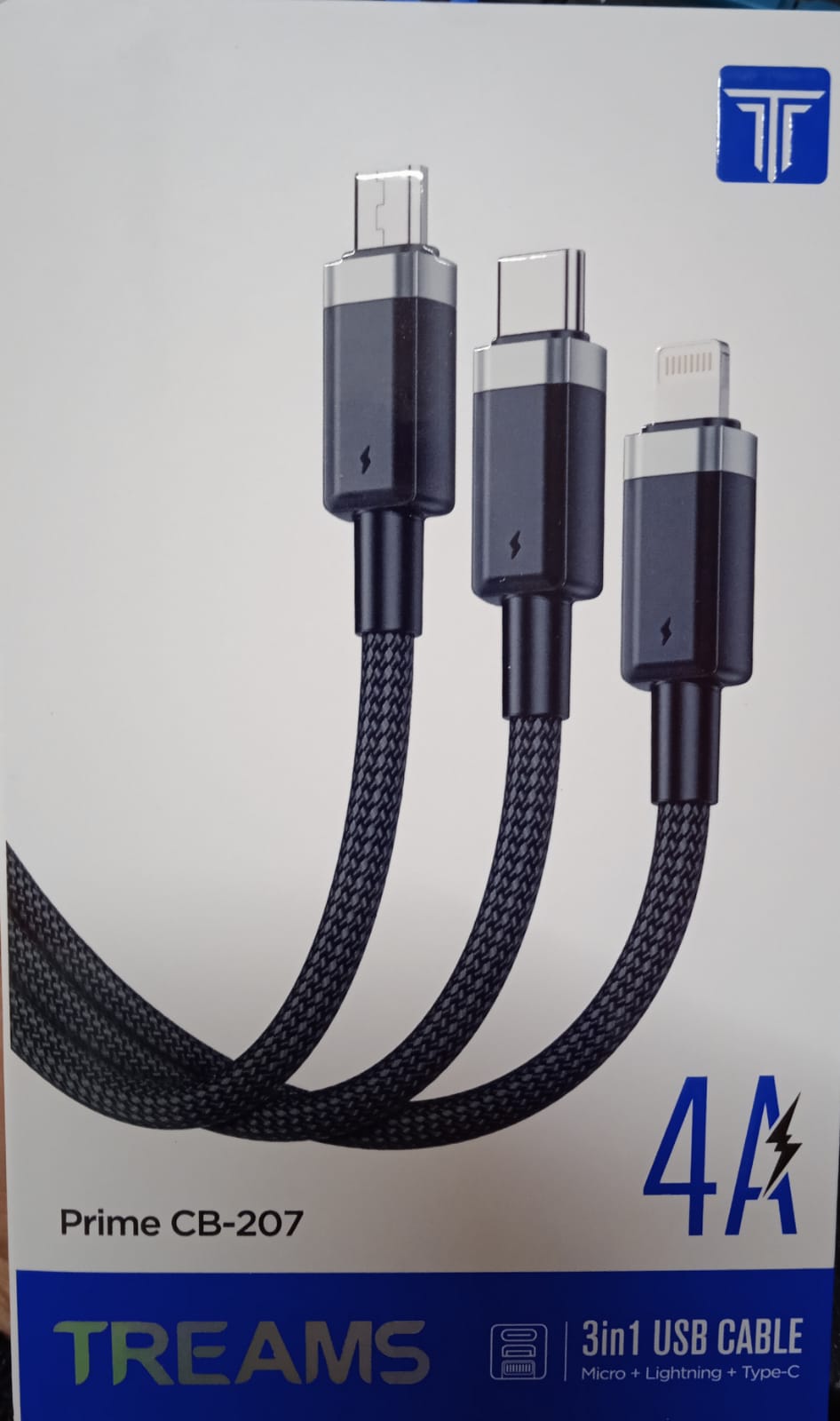USB To Micro+Type-C+Lightning 4A Cable 1.2M Treams CB 207