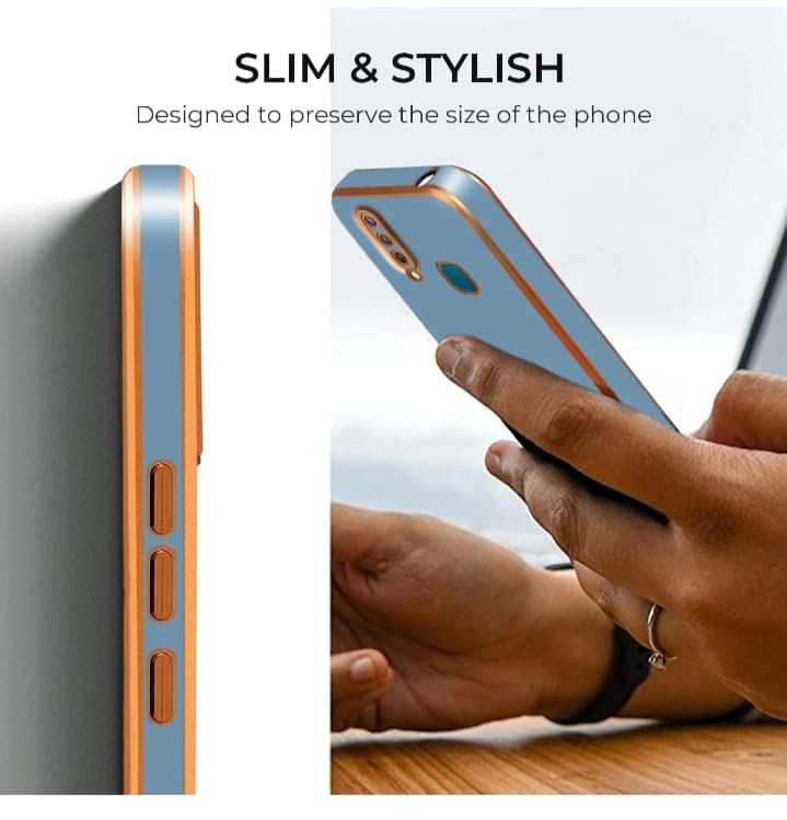 VAKIBO Golden Chrome Border Steel Blue Coloured Soft TPU Back Cover Case With Camera Protection Suitable for Mi Redmi 9C