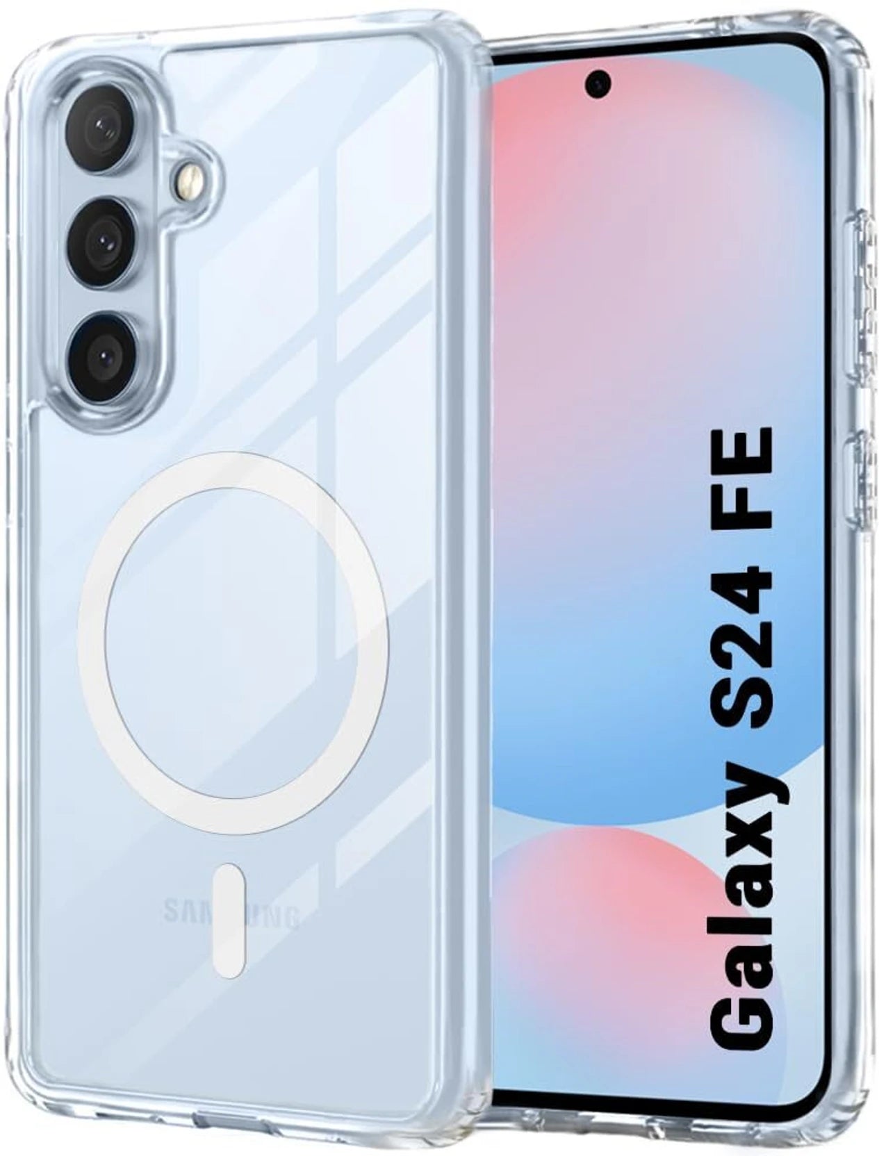 VAKIBO Megnatic Magsafe Transparent Coloured Soft with Hard back Back Cover Case With Camera Protection Ring Suitable for Samsung Galaxy S24 FE