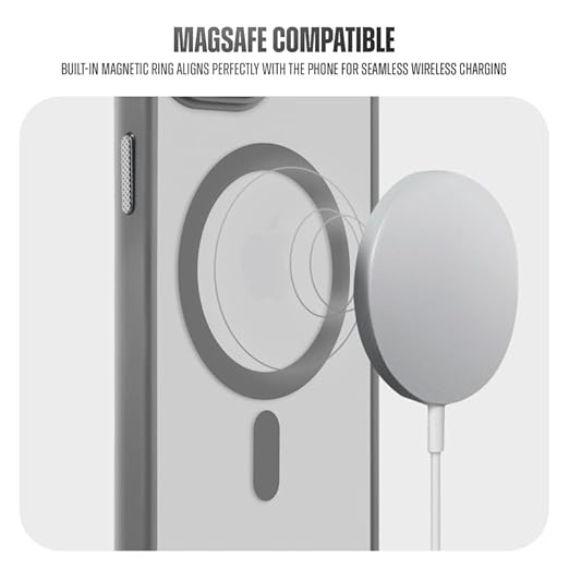 VAKIBO Megnatic Magsafe Grey Coloured Soft with Hard back Back Cover Case With Camera Protection Ring Suitable for iPhone 16