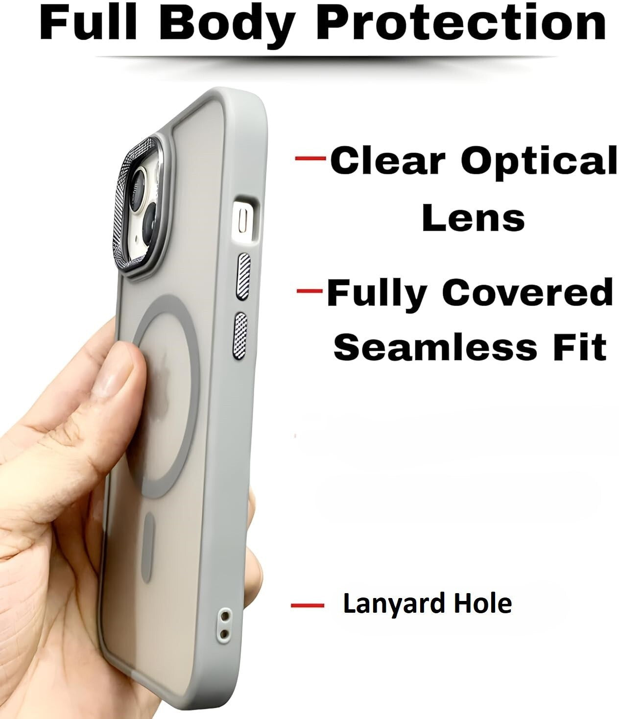VAKIBO Megnatic Magsafe Grey Coloured Soft with Hard back Back Cover Case With Camera Protection Ring Suitable for iPhone 15