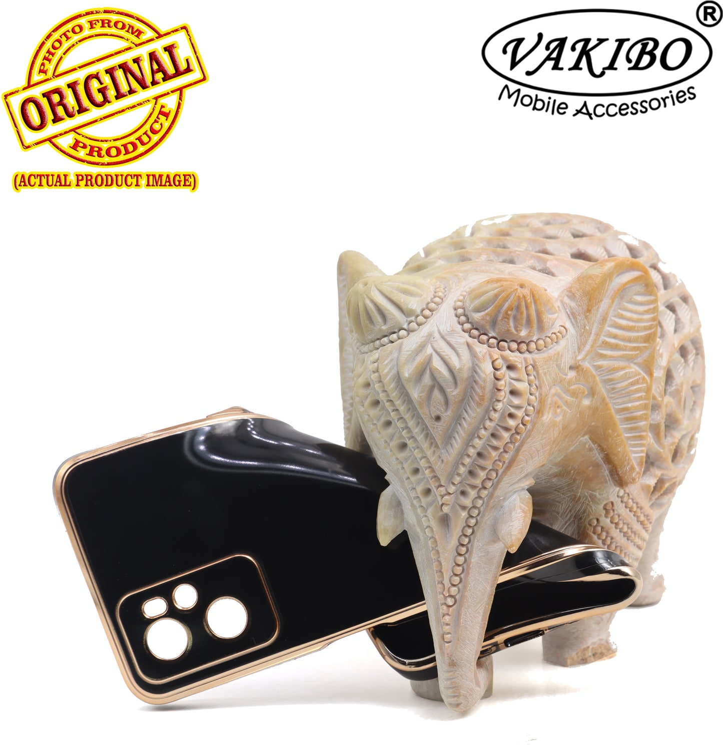 VAKIBO Golden Chrome Border Black Coloured Soft TPU Back Cover Case With Camera Protection Suitable for Oppo A96