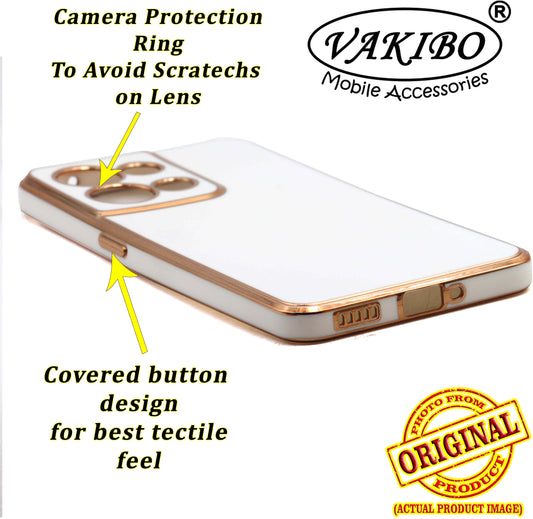 VAKIBO Golden Chrome Border White Coloured Soft TPU Back Cover Case With Camera Protection Suitable for Oppo Reno 8