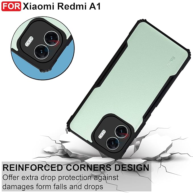 VAKIBO Best Selling Black and Transparent Back Cover Case Made With Soft TPU and Acrylic With 4 Corner and Camera Protection Suitable for Mi Redmi A1