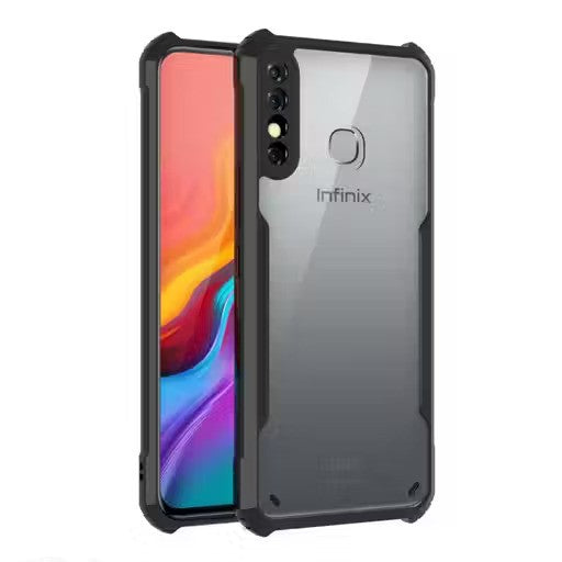 VAKIBO Best Selling Black and Transparent Coloured Made With Soft TPU and Acrylic Back Cover Case With 4 Corner and Camera Protection Suitable for Infinix Hot 8